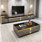 Modern Living Room Furniture Stainless Steel Mirror Glass Coffee Table and TV Stand Sets